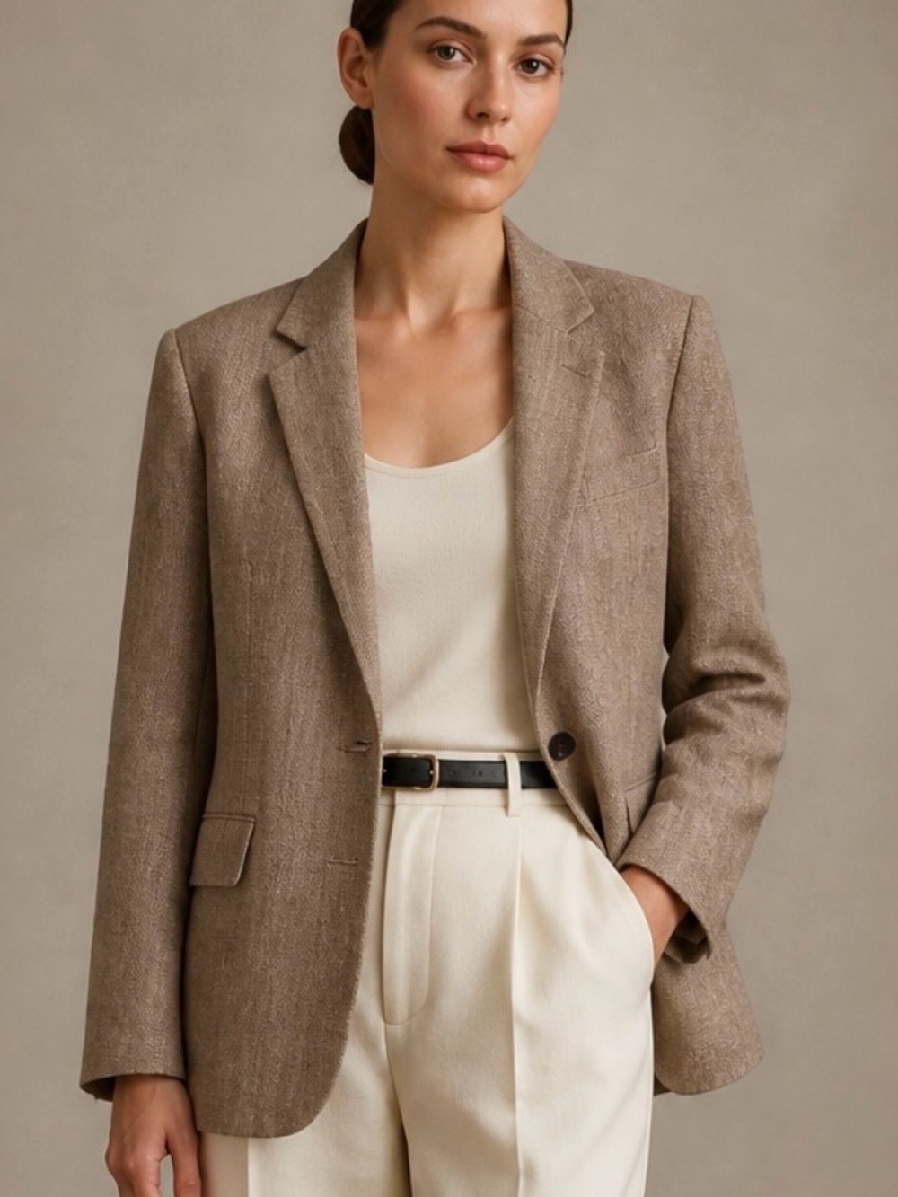 Adolfo Dominguez Taupe Blazer - Single-Button Tailored Jacket
